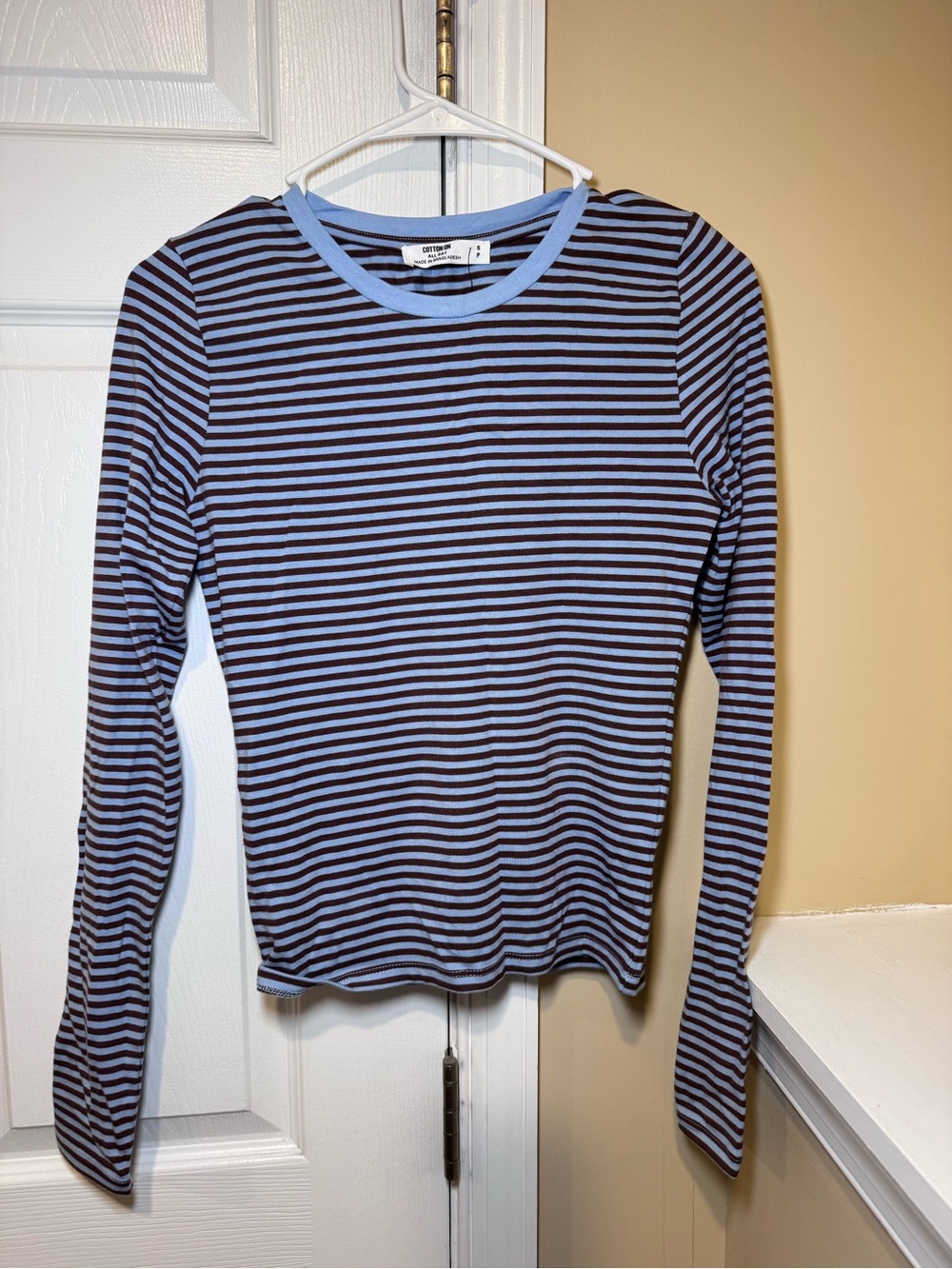 Cotton On Striped Long-Sleeve Crewneck Top - Blue/Brown